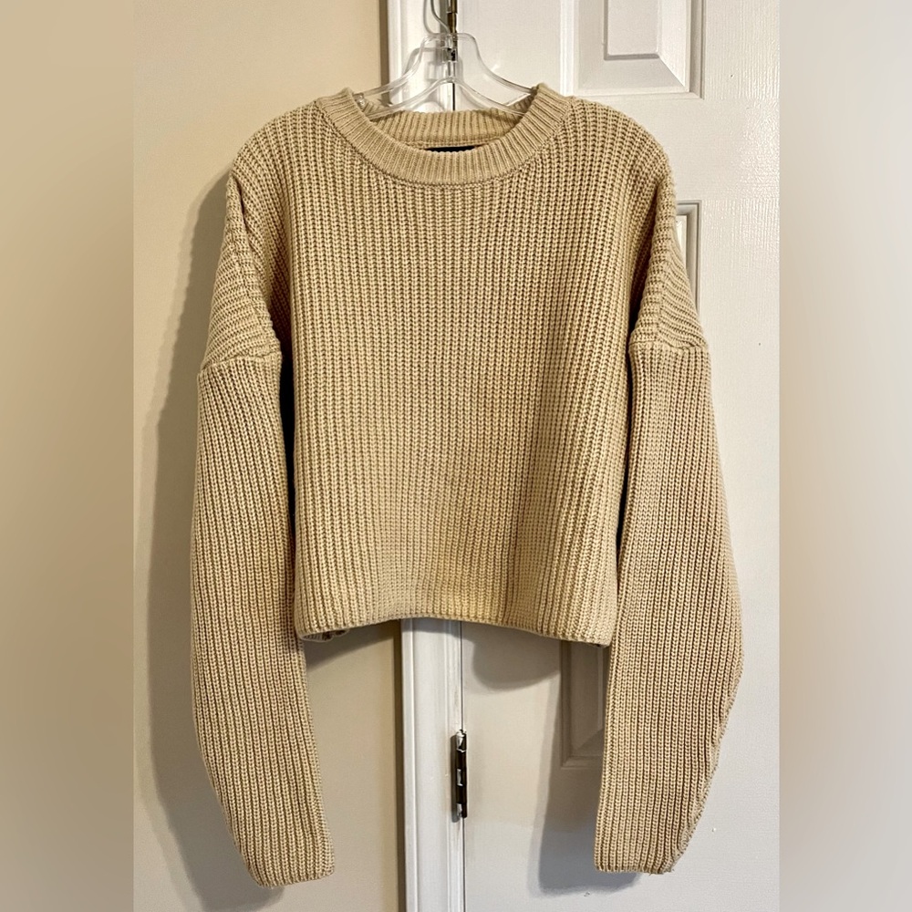 White Fox Boutique Beige/Tan Crop Knitted Sweater, Size XS